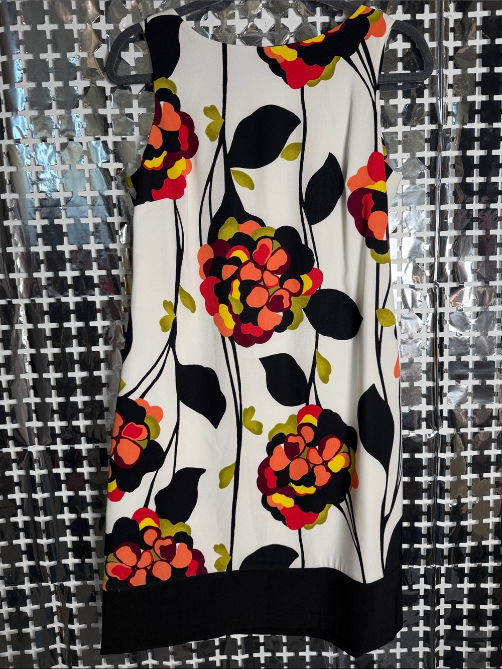 AGB Dress Sleeveless Floral A-Line Mini Dress in White with Black & Red Accents